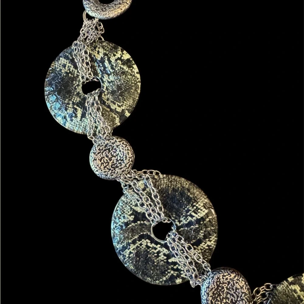 Chico's Silver Chain Snakeskin Statement Belt with Textured Discs